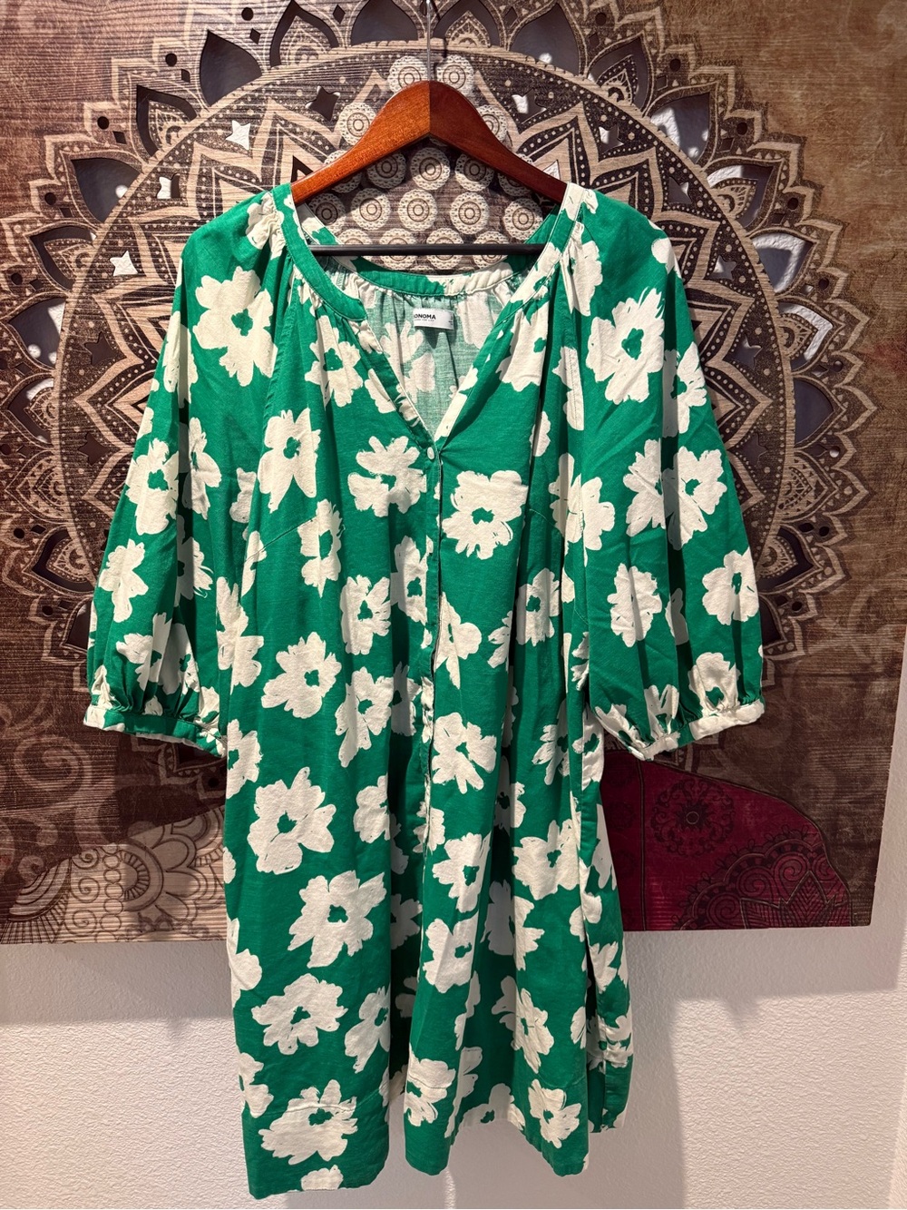 Green Floral Button-Front Women's Dress